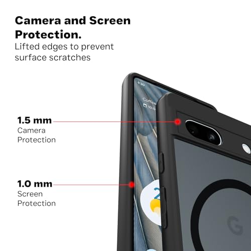 Image of RIGGEAR Shockproof Sleek Hybrid Armor Back Cover Case Compatible with MagSafe Accessories for Google Pixel 7A (Smoke Black Matte PC + Black TPU Bumper)
