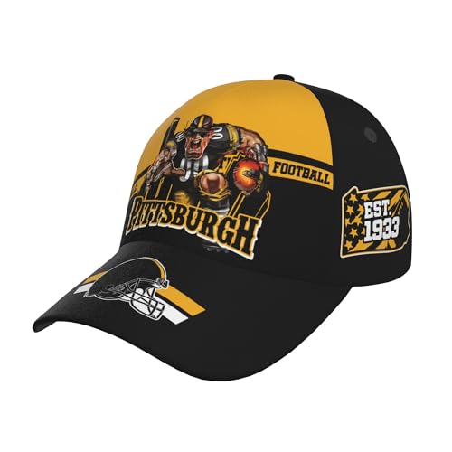 Football Hats for Men Women Football Fan Gifts Baseball Cap City Silhouette Team Color Adjustable Hat Cap Black Gold Game Day Headwear
