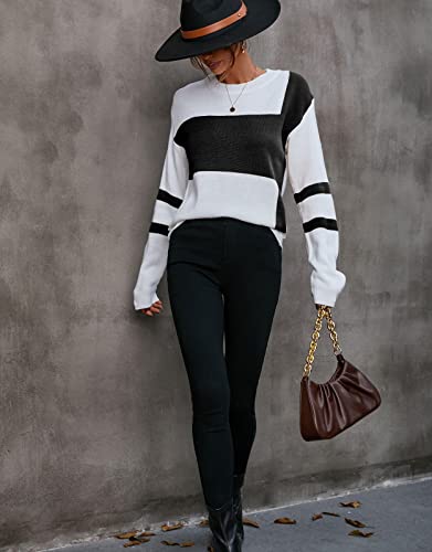 Alsol Lamesa Women's Pullover Sweaters Color Block Crew Neck Long Sleeve Casual Knit Sweater4