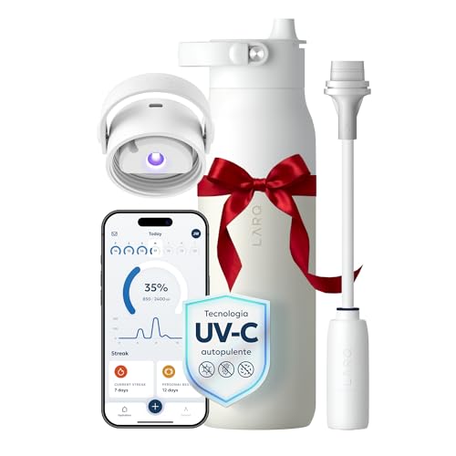 LARQ Smart Borracia PureVis 2 680ml – Purificatore d’Acqua UV con Autopulizia, Monitoraggio Idratazione via App, Filtro a Cannuccia, Manico Rimovibile, Isolamento a Doppia Parete, Granite White