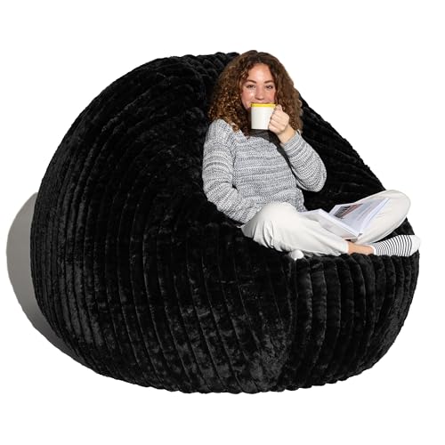 Image of Jaxx 6 Foot Cocoon - Large Bean Bag Chair for Adults, Premium Luxe Faux Fur - Mondo Black