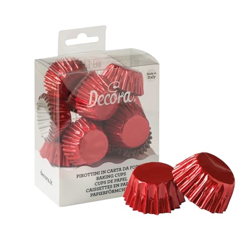 Decora, 0339797 Confezione da 180 Pirottini Bon Bon Rosso Metallic da 27 X 17 mm, per Cuocere, Presentare e Regalare Muffin e Dolcetti, Resistono fino a 180°C, In comodo Blister, Made in Italy