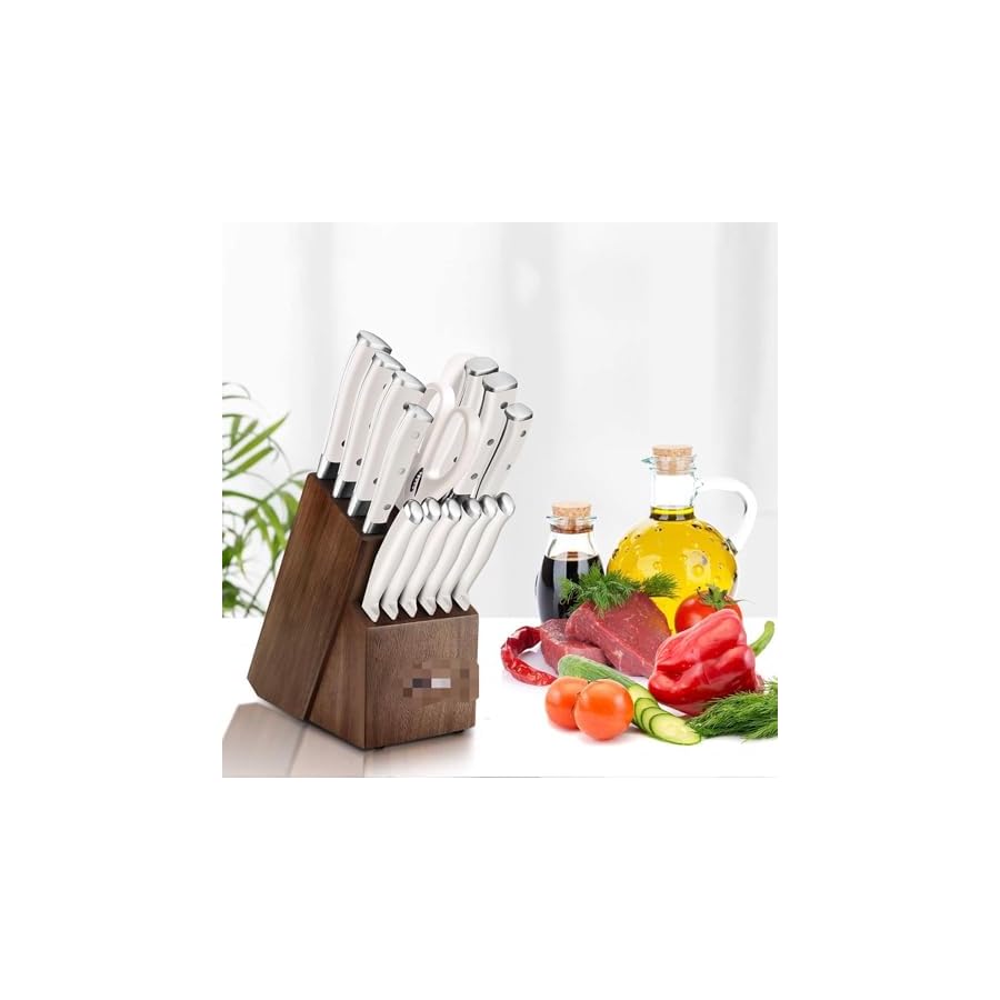 Knife-Set-15-PCS-Kitchen-Knife-Set-with-Block-Germany-High-Carbon-Stainless-Steel-Chef-Knife-Block-Set-Knives-Set-for-Kitchen-with-Sharpener-Finger-Guard-Ultra-Sharp-White Knife Set, 15 PCS Kitchen Knife Set with Block, Germany High Carbon Stainless Steel Chef Knife Block Set, Knives Set for Kitchen with Sharpener & Finger Guard, Ultra Sharp, White