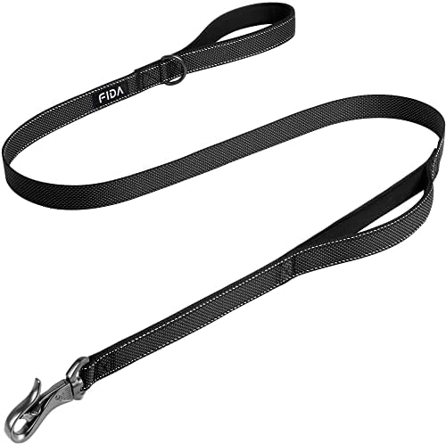 Fida Dog Lead with Double Padded Handles, 1.5m Reflective Heavy Duty Lead Walking Leash for Medium Large Dogs, Strong Nylon Dog Leash with Upgrade Easy Use Metal Hook for Safety Training, Red