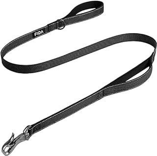 Fida Dog Lead with Double Padded Handles, 1.5m Reflective Heavy Duty Lead Walking Leash for Medium Large Dogs, Strong Nylon Dog Leash with Upgrade Easy Use Metal Hook for Safety Training, Red