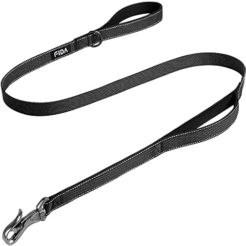 Fida Dog Lead with Double Padded Handles, 1.5m Reflective Heavy Duty Lead Walking Leash for Medium Large Dogs, Strong Nylon Dog Leash with Upgrade Easy Use Metal Hook for Safety Training, Black Cover