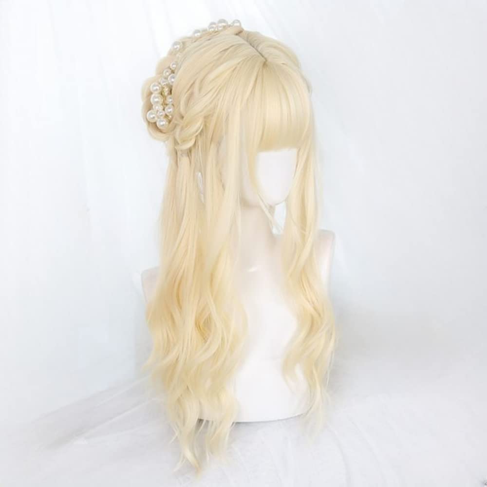 SCORRO Long Curly Hair Wavy Blonde Daily Wigs Cosplay Wig Lolita Wig Hair, Harajuku Sweet Kawaii Party Wig Halloween Wigs for Women Girls (13)