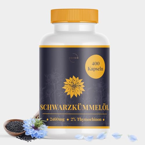 Schwarzkümmelsamenöl (Original Nigella sativa), 400 Softgel-Kapseln, Tagesdosis mit 2460 mg Schwarzkümmelsamenöl, kaltgepresst, natürlich