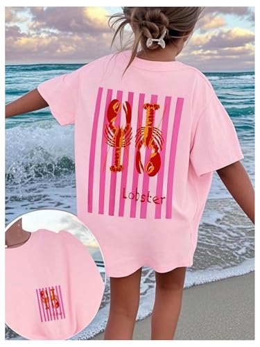 SHENHE Girl's Graphic Lobster Shirt Crew Neck Short Sleeve Summer Beach Aesthetic Tee Top3