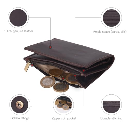 Image of Oak Leathers Wallet For Women Full Grain Leather - Small RFID Coin Purse Credit Card & ID Holder for Ladies,Bifold Wallets for Teenager | Small