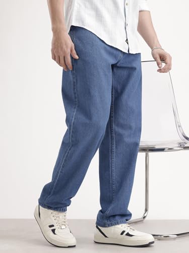 Image of WROGN Men's Cotton Jeans | Mid Rise | Loose Fit