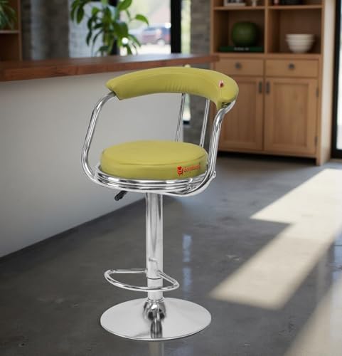 Image of GOYALSON Chrome Classic Height Adjustable and Revolving Bar Stool Kitchen Chair (1, Green), 43.2 x 43.2 x94 Cm