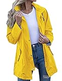 Kikibell Womens Yellow Raincoat Camping Jacket Womens Lightweight Hooded Waterproof Active Outdoor Rain Coats for Women