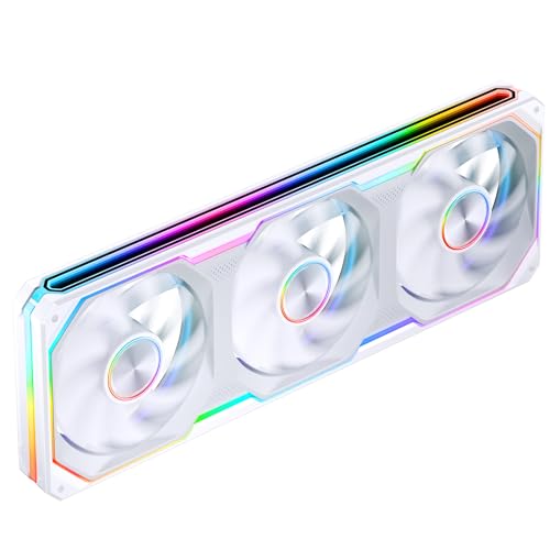 Image of JONSBO XA-360W PC Case Fan, Silent Computer Fan,Dual-Light Effect, Switch At Will,All-in-One, Single Frame Unit with3x120mm ARGB Fans,3Pin ARGB, Fan 2400RPM,28MM Thick,White