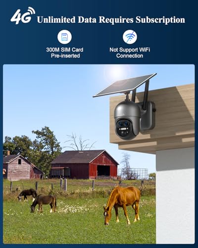 Xega 4G 【12X Hybrid Zoom】 Cellular Security Camera Outdoor with 【Dual Lens】, 2K Solar Wireless PTZ Outdoor Surveillance Camera,Smart PIR Human/Motion Detection, Two Way Talk, Built-in SIM Card, IP66