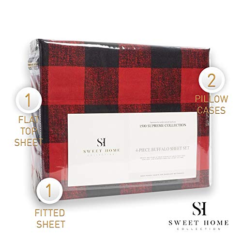 Image of 1500 Supreme Collection Buffalo Print Sheet Set, Queen Size - Luxury Bed Sheets Set with Deep Pocket Wrinkle Free Bedding, Queen, Burgundy /Black Buffalo Print