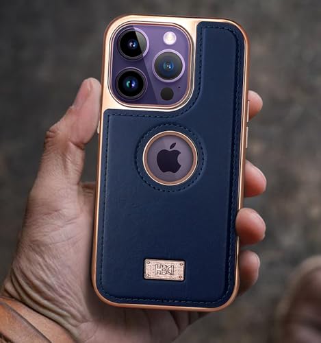 Image of BOUNCEBACK Faux Leather Electroplated Logo Cut Back Case /Cover for iPhone 16 Pro - Sierra Blue