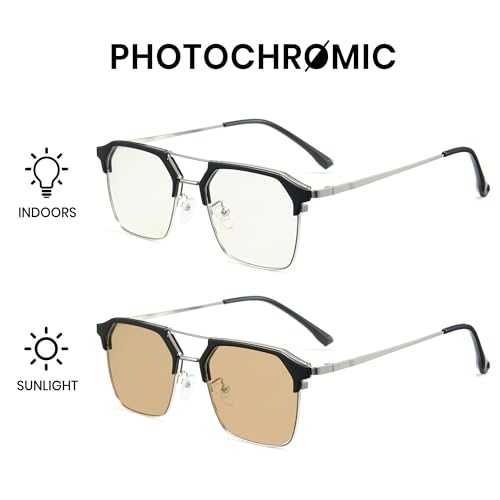 Image of Cyxus Photochromic Glasses for Men Women with Blue Light Blocking 8249 | UV Protection, Eye Protection,Classic Aviator Style,Ideal for Computer Screen Daily Wear