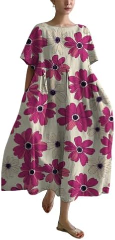 HOTYD Floral Midi Dresses for Women 2025 Plus Size Short Sleeve B...