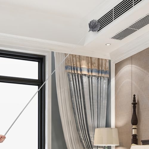 Image of PRETYZOOM Extendable Cobweb Duster with Telescoping Pole and 3 Cleaning Heads Lightweight Spider Web Remover for High Ceilings and Outdoor Use Adjustable Length up to 94.5 Inches