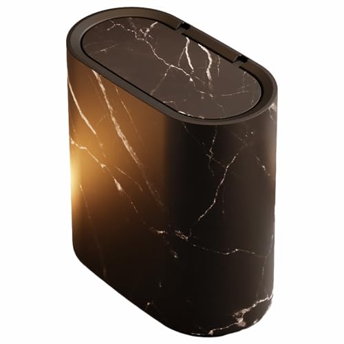 Poubelle de salle de bain anti odeur en plastique noir et marbre