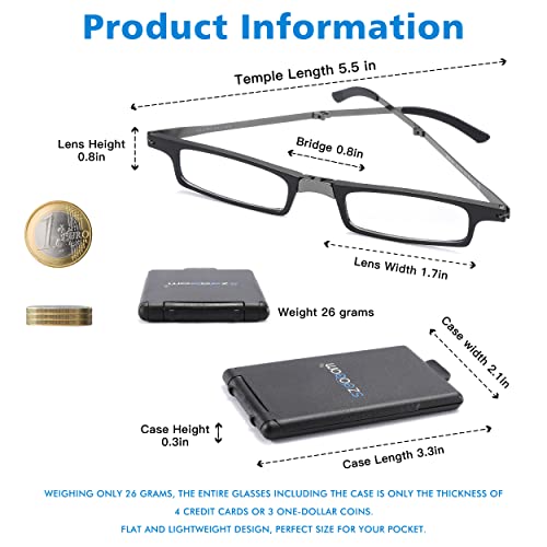 SZEOEOM Ultra-Thin Foldable Reading Glasses Ultra-light Bule-light Folding Readers for Men Women Compact Travel Portable Rectangle Eyewear Case (Black - Image 3
