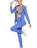 Women 2 Piece Sweatsuits Zip-up Hoodie Jogger Tracksuit Set Winter Outfits Sport Suits Blue XXL