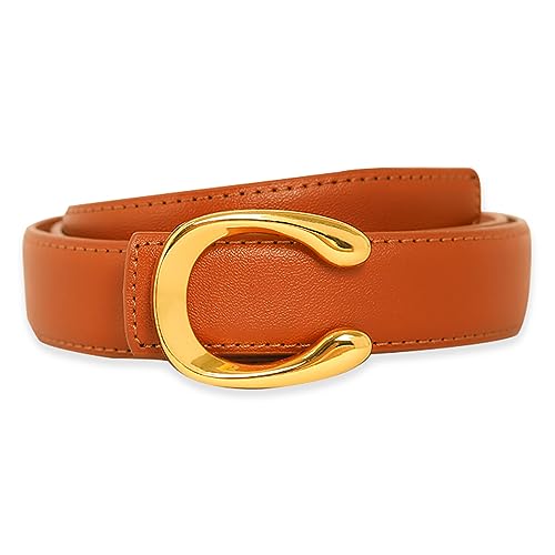 Image of Aurolran Women's Fashion Classic Metal Buckle Leather Belt with Jeans Dress