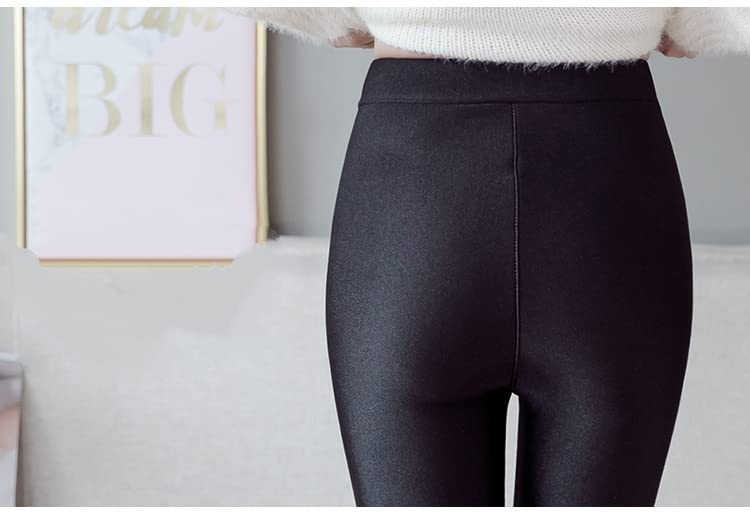 Leggings Femmes en Peluche Épaissie De Leggings Hautes Hautes Leggings Chauds Noirs-Black A,XL