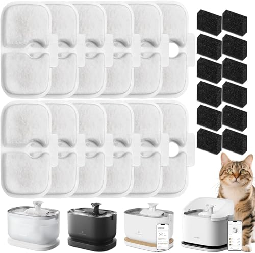 Filtre Fontaine Eau Chat Lot de 12 filtres de Rechange et éponges pour PETLIBRO Fontaine à Chat Dockstream WF106/WF116/WF105/WF115/WF005/WF305 - Changement...