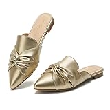 hingswink Gold Flats for Women Slip On Shoes Backless Loafers Flat Mules Comfortable Office Shoes Pointed Toe Flats for Women Dressy Comfortable, Gold8.5
