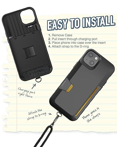 Image of Smartish iPhone 15 Plus Wallet Case with Crossbody Lanyard Strap - Wallet Slayer Vol. 1 - [Slim + Protective] Credit Card Holder with Universal Detachable Shoulder Neck Strap - Black Tie Affair