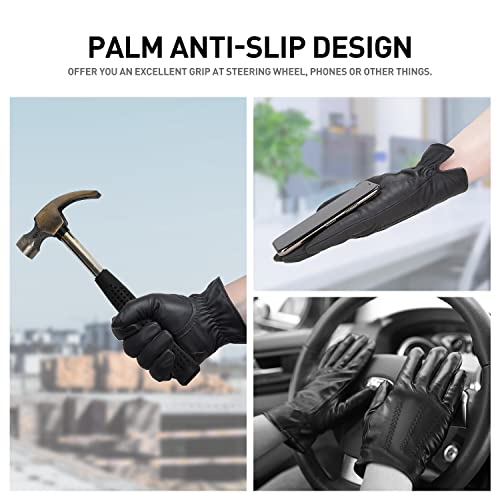 BISON DENIM Winter Genuine Sheepskin Leather Gloves for Men, Touchscreen Texting Warm Cashmere Lined Gloves for Driving - Image 6