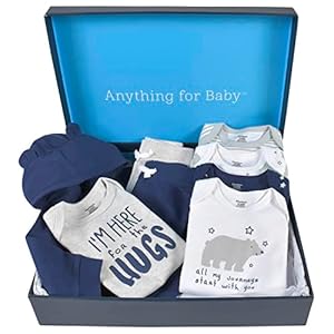 Gerber Baby 8-Piece Clothing Gift Set (5Pk Bodysuits 2Pk Pants & 1Pk Hooded Cardigan), Blue, Newborn