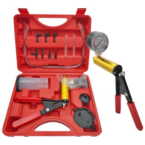 SHMZK Hand Held Vacuum Pump Brake Bleeder Kit, Brake Bleeder Pressure Tester Hand Vacuum Pump with Gauge Adapters, Brake Fluid Bleeding Set with Protected Case for Car Truck Bike