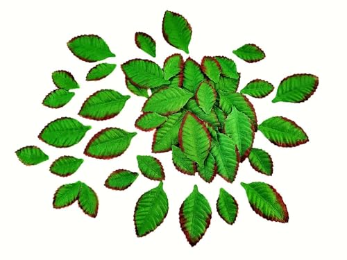 HukDok Hojas rosas, flores, papel de morera, manualidades, hojas, flores artificiales, hojas recortadas, papel para álbumes de recortes, boda, casa de muñecas, tarjetas, suministros (verde)