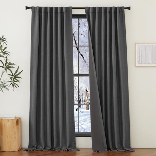 NICETOWN Charcoal Gray Linen 100% Curtains for Bedroom, Pinch Pleated Faux Linen Blend Thermal Curtains Noise Canceling Window Treatments Room Darkening for Living Room, W50 x L84, Set of 2 by NICETOWN - Image 8