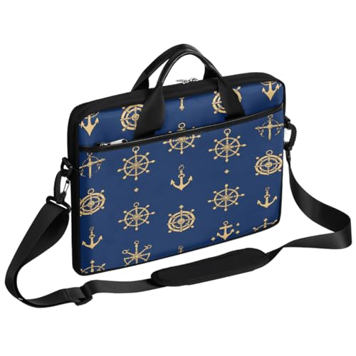 Maletín elegante para laptop de 15 pulgadas con diseño de ancla marina y timón, funda delgada para computadora portátil con correa para hombro, maletín ejecutivo para mujeres y hombres, bandolera para oficina, trabajo y viajes miniatura 1