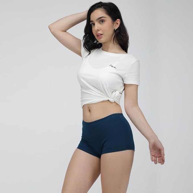 Image of Women's Cotton Blend Boy Shorts, Long Boxer Style Panty, Multi-Colour Full Coverage with Soft Stretch Fit