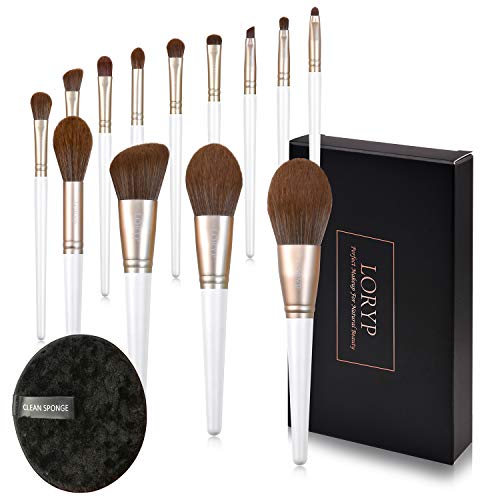 LORYP Makeup Brush Sets -13pcs Cosmetic Brushes Set For Lady -Free Reusable Makeup Remover Pads For More Convenient And Quick Makeup Removal-Best Gift for Sisters,Girlfriend,Wife and Daughter (White)