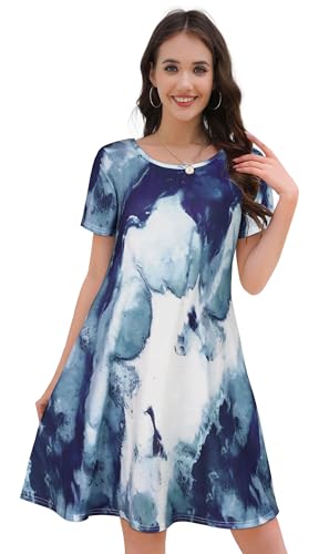 Image of Summer Dresses for Women Casual Tshirt Short Sleeve Floral Sundress Beach Cover Ups with Pockets 2026