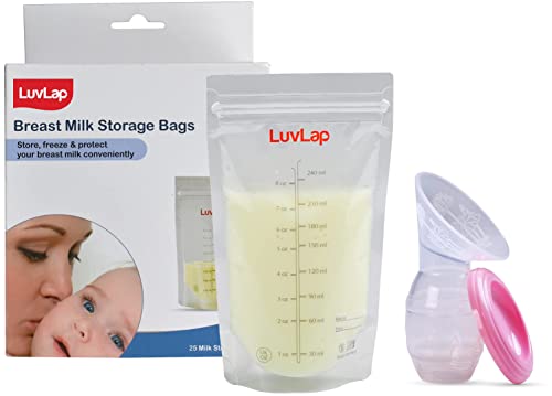 Image of Luvlap Baby Breast Milk Zipper Storage Bags (Pack of 25), BPA Free Disposable Milk Freezer Bags for Breast Feeding, Transparent & Silicone Food Grade Breast Milk Catcher /Saver(White, 100Ml)