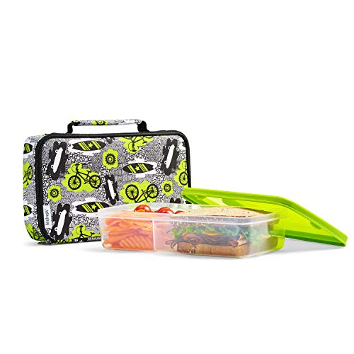 Fit and Fresh Bento Insulated Lunch Bag, Surf Sketch, Green
