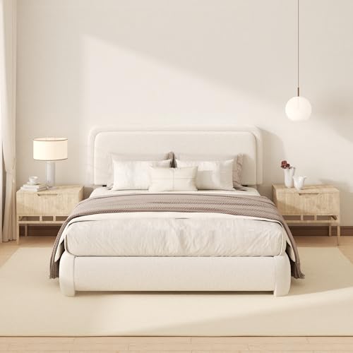 Vcooved Queen Boucle Platform Bed Frame with Height Adjustable Headboard,