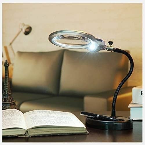 Sn Lupa transparente de 10 aumentos de lectura para niños mayores y estudiantes, escritorio de metal con aumento de luz, lupa de espejo con luz doble de comodidad,