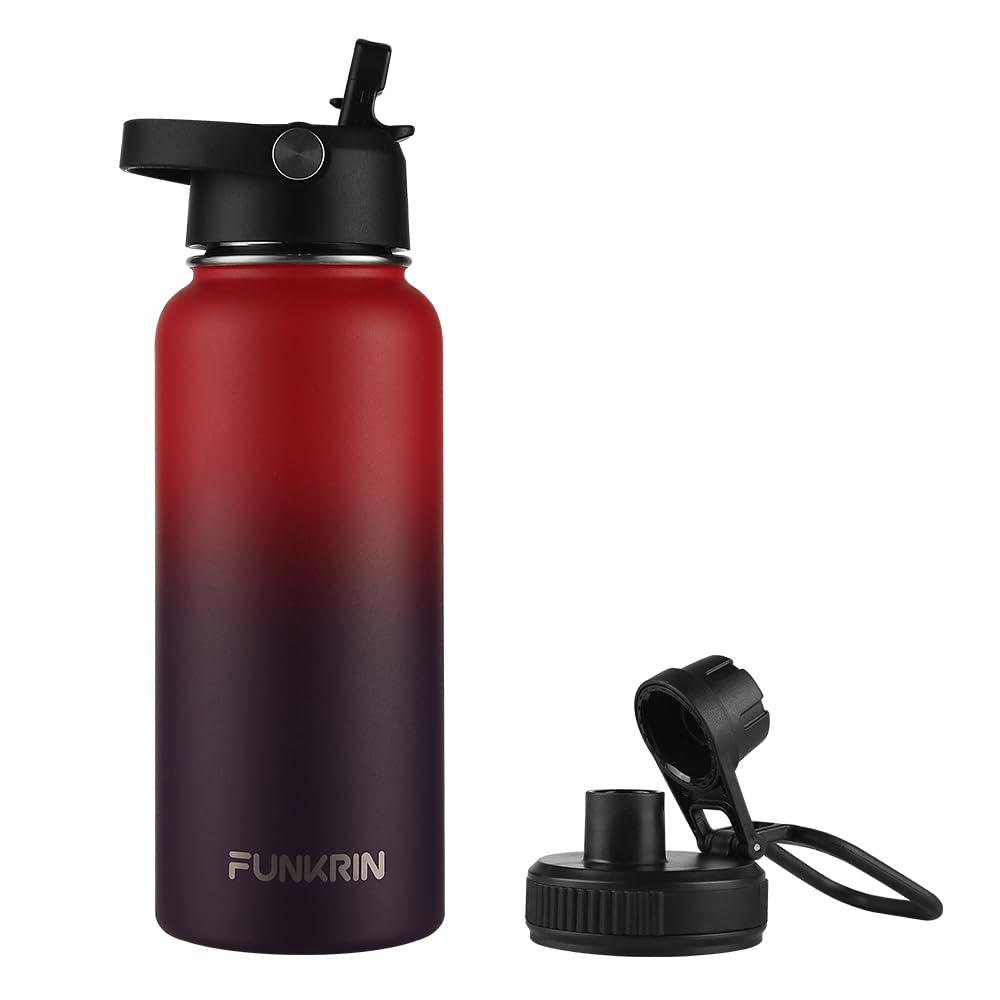 Insulated Water Bottle with Straw Lid & Spout Lid, 32oz Personalized Vacuum Stainless Ste…