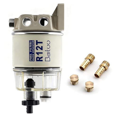 R12T Fuel Water Separator Fuel Filter/Water Separator Marine Complete Kit 10 Micron Filter Replaces Racor S3240 120AT R12T NPT ZG1/4-19 Fit 3/8 Inch NPT Outboard Motors for Gas & Diesel Engines