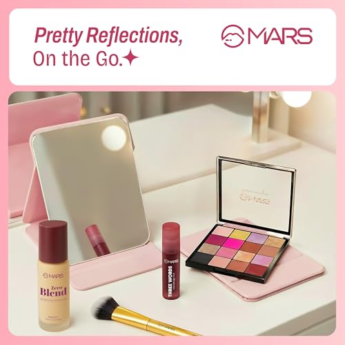 Image of MARS Foldie-Portable Makeup Mirror with Adjustable Stand | HD Frameless Beveled Design | Travel-Friendly PU Leather Vanity Mirror for Desk, Dresser & Bathroom (Cream)