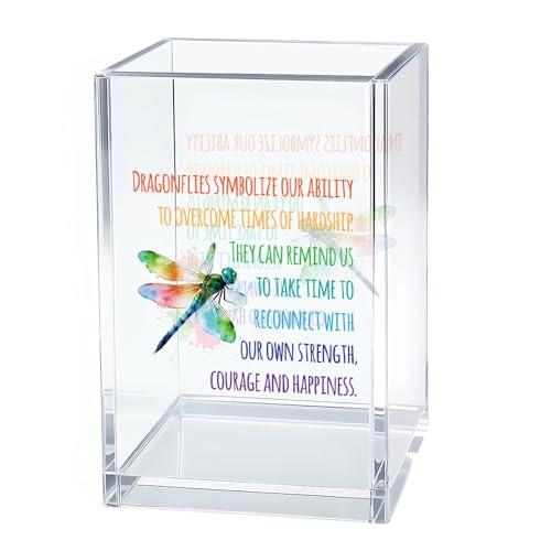 Image of Dragonflies Symbolize Our Ability Acrylic Pen Holder Cosmetic Organizer, Funny Dragonfly Pen Pencil Holders for Desk, Desk Accessories Office Gifts for Dragonfly Lover Teacher Coworker Daughter