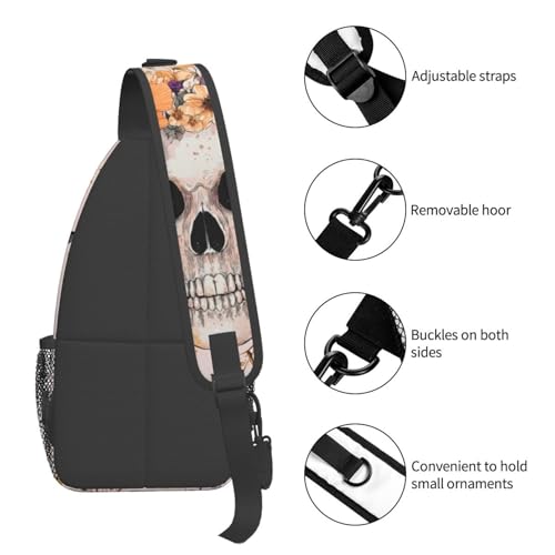 Sling Bag for Men Women Skull Butterfly Flower Witch Crossbody Backpack Casual Hiking Daypack for Travel Sport Running Chest Bag4
